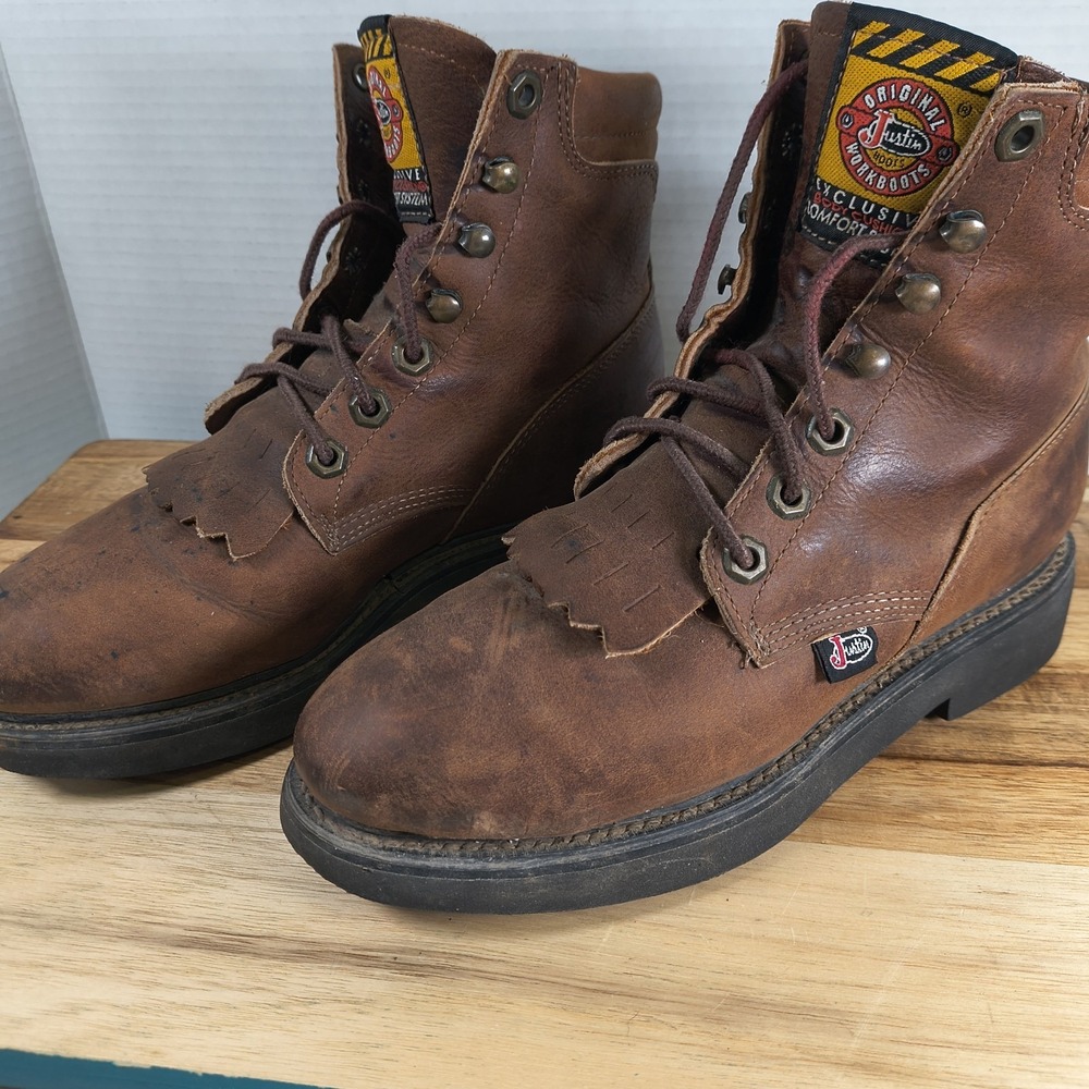 WOMENS JUSTIN L0774 LACER BRN LEATHER STEEL TOE WORK WESTERN BOOTS SZ 5B